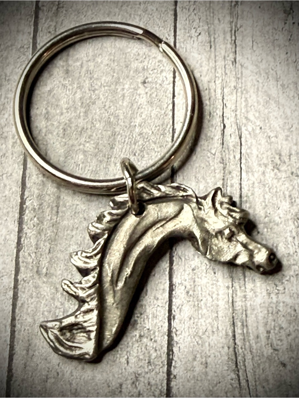 Silver Horse Head Keyring - Metallic Equestrian Charm